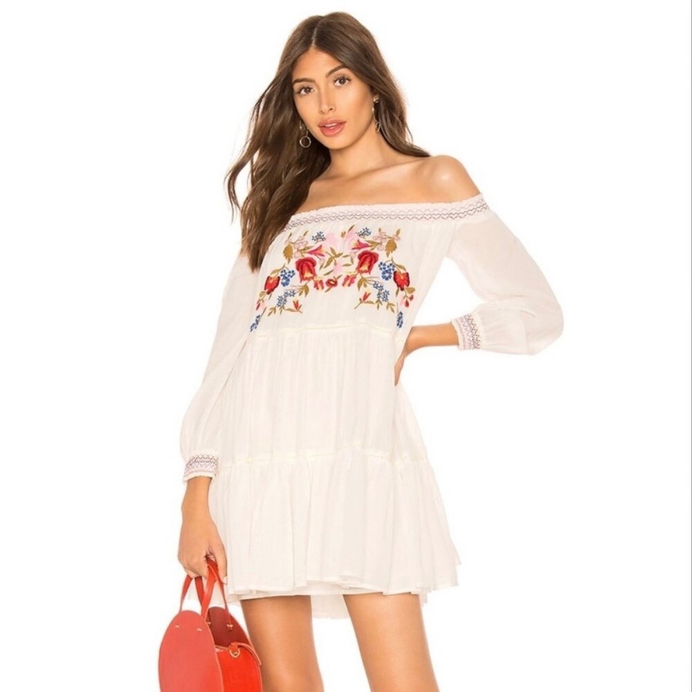 Free People Sunbeams Off‎ the Shoulder Mini Dress Sz M - Picture 14 of 14